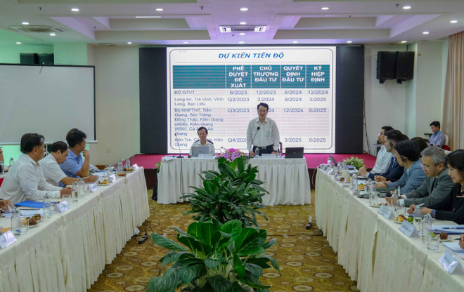 Quang cảnh cuộc họp. (Ảnh: Thanh Liêm/TTXVN) ĐBSCL: Rà soát, hoàn thiện đề xuất 16 dự án Mekong DPO ảnh 2