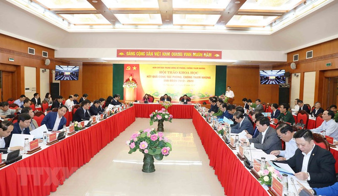 Ban Chỉ đạo Trung ương về phòng, chống tham nhũng tổ chức Hội thảo khoa học 'Kết quả công tác phòng, chống tham nhũng giai đoạn 2013-2020' ngày 28/11. (Ảnh: Phương Hoa/TTXVN) Phối hợp chặt chẽ, đảm bảo tiến độ giải quyết các vụ án tham nhũng ảnh 2