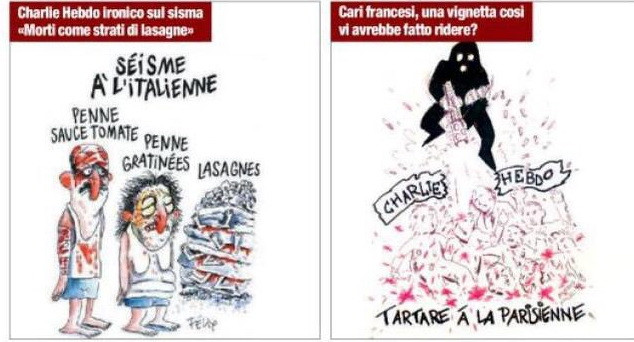 Báo Italy trả đũa Charlie Hebdo vì tranh biếm họa nạn nhân động đất ảnh 1