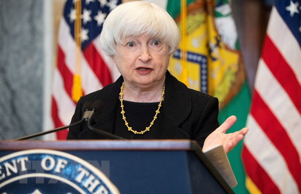 Bộ trưởng Tài chính Mỹ Janet Yellen phát biểu tại Washington, DC, Mỹ. (Ảnh: AFP/TTXVN) Chính phủ Mỹ cân nhắc hỗ trợ nhiều hơn cho các ngân hàng ảnh 1