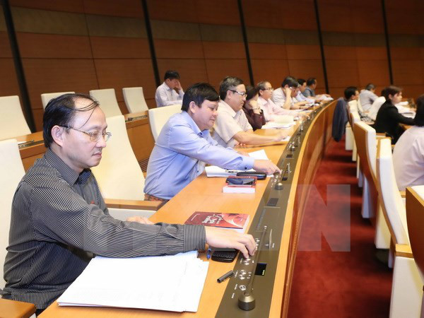 Đại biểu Quốc hội tiến hành biểu quyết dự án Luật kế toán (sửa đổi). (Ảnh: Phương Hoa/TTXVN) Một bộ luật và 6 luật có hiệu lực từ ngày đầu tiên của năm 2017 ảnh 2