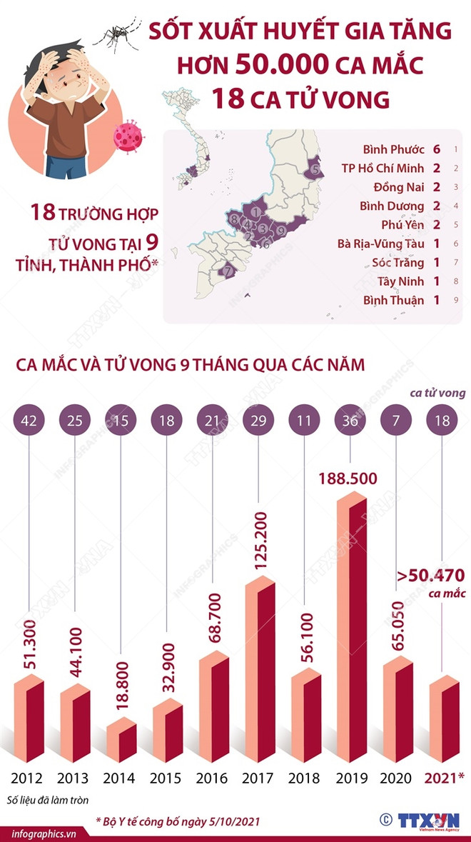 [Infographics] Sốt xuất huyết gia tăng, 50.400 ca mắc, 18 ca tử vong ảnh 1