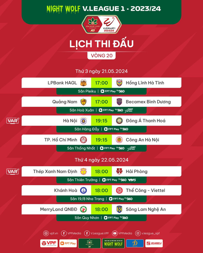 Lịch thi đấu vòng 20 Giải Vô địch Quốc gia V-League 2023/24. (Ảnh: VPF) 445528017_837526445072450_569218078154550793_n.jpg