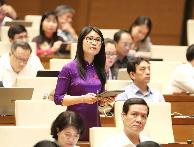 Đại biểu Quốc hội tỉnh Hải Dương Đinh Thị Ngọc Dung phát biểu. (Ảnh: Phương Hoa/TTXVN) Đại biểu Quốc hội đề xuất đưa giáo dục giới tính thành môn học độc lập ảnh 1