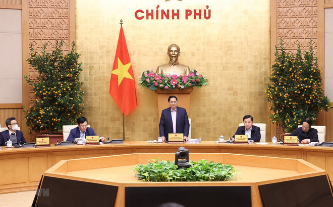 Thủ tướng Chính phủ Phạm Minh Chính chủ trì phiên họp Chính phủ chuyên đề xây dựng pháp luật tháng 2/2022. (Ảnh: Dương Giang/TTXVN) Nghị quyết phiên họp chuyên đề về xây dựng pháp luật tháng Hai ảnh 1