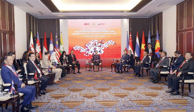 Các Trưởng đoàn dự AIPA-44 chào xã giao Chủ tịch Hạ viện Indonesia ảnh 2