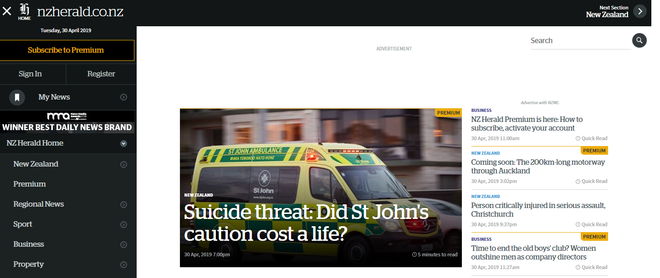 Giao diện New Zealand Herald. Tờ báo lớn nhất của New Zealand áp dụng thu phí nội dung trực tuyến ảnh 1