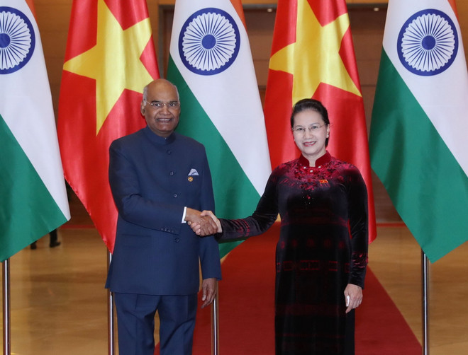 Chủ tịch Quốc hội Nguyễn Thị Kim Ngân hội kiến Tổng thống Ấn Độ Ram Nath Kovind đang có chuyến thăm cấp Nhà nước tới Việt Nam. (Ảnh: Trọng Đức/TTXVN) Chủ tịch Quốc hội Nguyễn Thị Kim Ngân hội kiến Tổng thống Ấn Độ ảnh 1