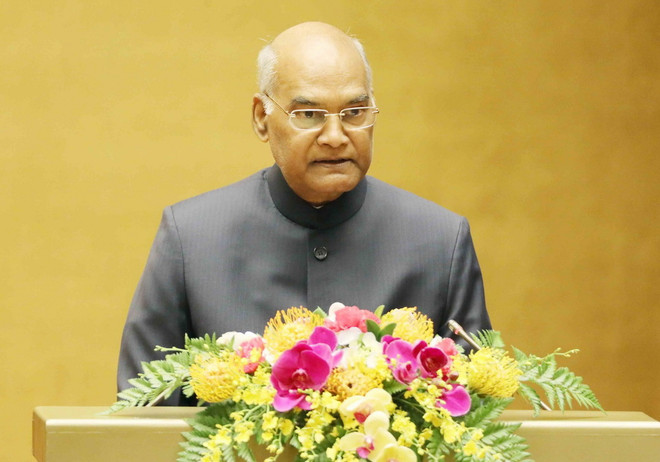 Tổng thống Cộng hòa Ấn Độ Ram Nath Kovind đến dự và phát biểu tại kỳ họp thứ sáu, Quốc hội khóa XIV. (Ảnh: Phương Hoa/TTXVN) Tổng thống Ấn Độ Ram Nath Kovind phát biểu trước Quốc hội Việt Nam ảnh 1