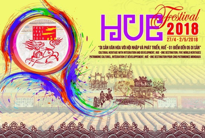 Poster chính thức của Festival Huế 2018. (Ảnh: Quốc Việt/TTXVN) Festival Huế 2018 thu hút các đoàn nghệ thuật của 21 quốc gia ảnh 1