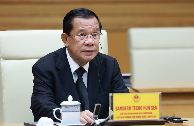 Chủ tịch Đảng Nhân dân Campuchia, Chủ tịch Thượng viện Campuchia Samdech Hun Sen phát biểu. (Ảnh: Dương Giang/TTXVN) ttxvn_ong hun sen 6.jpg
