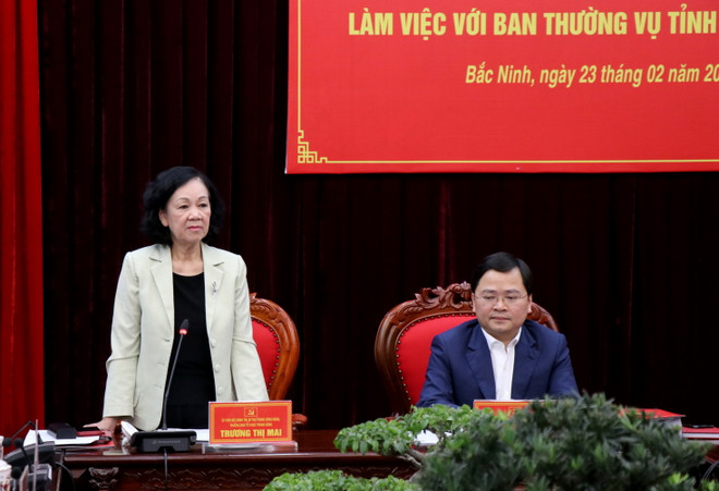Bà Trương Thị Mai làm việc với Ban Thường vụ Tỉnh ủy Bắc Ninh ảnh 1