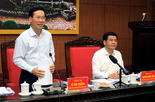 Trưởng Ban Tuyên giáo Trung ương Võ Văn Thưởng phát biểu tại buổi làm việc. (Ảnh: Thế Duyệt/TTXVN) Ông Võ Văn Thưởng: Thái Bình cần chú trọng công tác đào tạo cán bộ ảnh 1