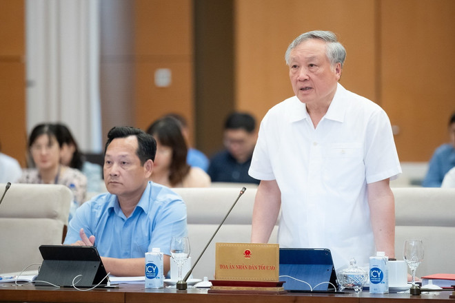 Chánh án Tòa án Nhân dân Tối cao Nguyễn Hòa Bình phát biểu. (Ảnh: An Đăng/TTXVN) ttxvn_ong nguyen hoa binh.jpg