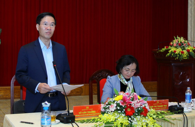 Ông Võ Văn Thưởng phát biểu tại buổi làm việc. (Ảnh: Thế Duyệt/TTXVN) Đoàn kiểm tra của Bộ Chính trị công bố kết luận về tỉnh Yên Bái ảnh 1