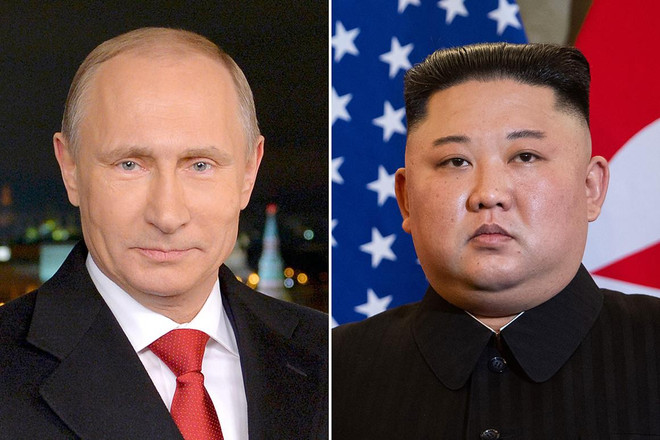 Nhà lãnh đạo Triều Tiên Kim Jong-un (phải) và Tổng thống Nga Putin. (Nguồn: Politico) Hé lộ thời gian và địa điểm tổ chức Hội nghị thượng đỉnh Nga-Triều ảnh 1