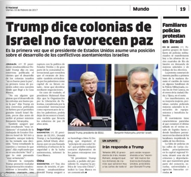 Tờ báo đăng ảnh diễn viên Alec Baldwin nhưng chú thích là 'Tổng thống Mỹ Donald Trump'. (Nguồn: Twitter) Một tờ báo đăng nhầm ảnh ông Trump với diễn viên Hollywood ảnh 1