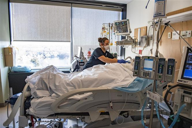 Bệnh nhân COVID-19 được điều trị tại trung tâm y tế ở Worcester, Massachusetts, Mỹ. (Ảnh: AFP/TTXVN) Mỹ: Tỷ lệ ca nhiễm COVID-19 đột phá phải nhập viện rất thấp ảnh 1