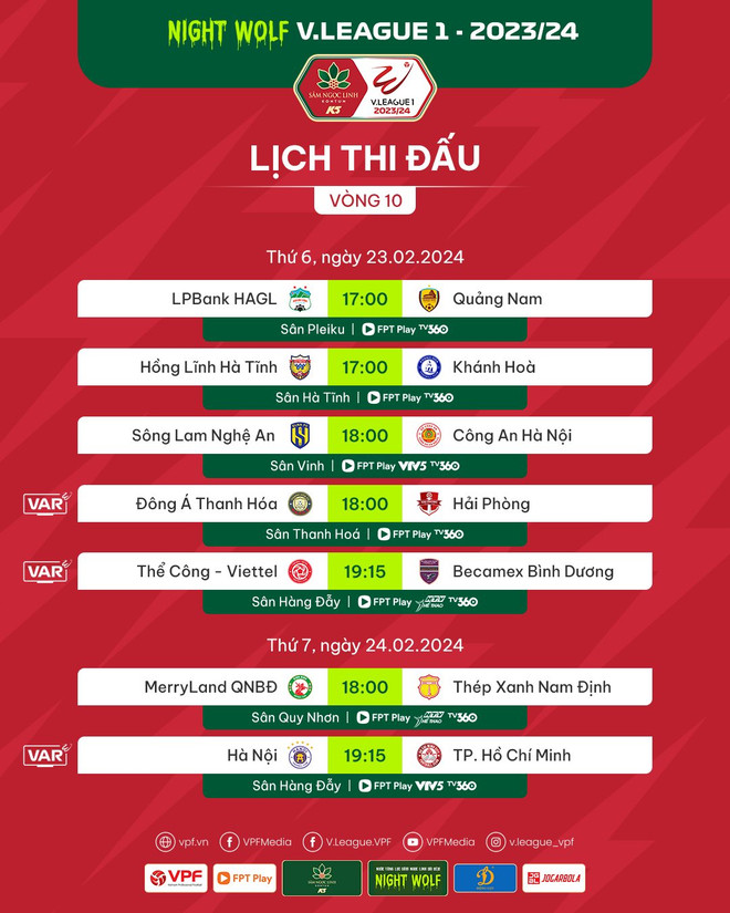 Lịch thi đấu vòng 10 Giải Vô địch Quốc gia V-League 2023/24. (Ảnh: VPF) 428696360_781138540711241_400237652098367816_n.jpg