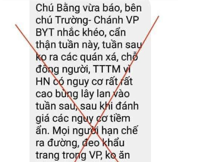 Khuyến cáo dịch ở Hà Nội chỉ là tin giả. Xuất hiện thông tin giả về khuyến cáo dịch COVID-19 tại Hà Nội ảnh 1