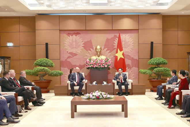 Chủ tịch Quốc hội Vương Đình Huệ tiếp Phó Chủ tịch Hạ viện Séc Jan Bartosek. (Ảnh: Doãn Tấn/TTXVN) Chủ tịch Quốc hội: Việt Nam luôn coi trọng phát triển quan hệ với Séc ảnh 2