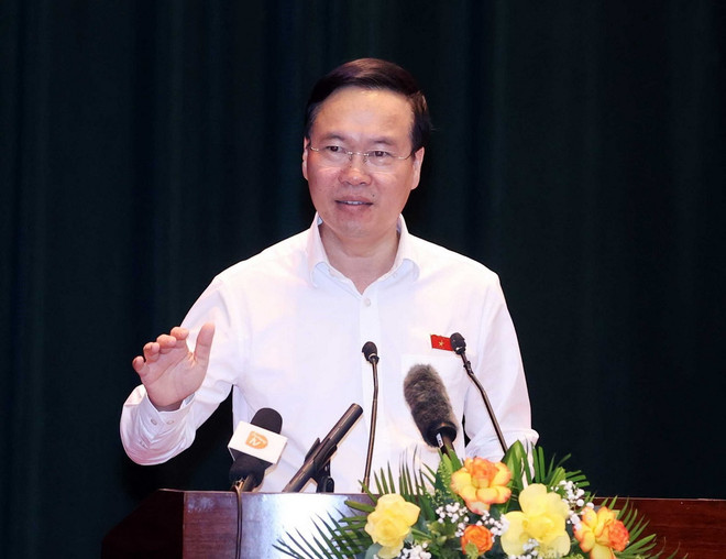 Chủ tịch nước Võ Văn Thưởng phát biểu với cử tri Đà Nẵng. (Ảnh: Thống Nhất/TTXVN) Chủ tịch nước: Kiên quyết, kiên trì xử lý nghiêm cán bộ tham nhũng ảnh 3