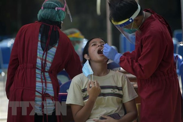 Nhân viên y tế lấy mẫu xét nghiệm COVID-19 tại Jakarta, Indonesia. (Ảnh: THX/TTXVN) Indonesia ghi nhận số ca mắc mới cao nhất kể từ cuối tháng 2 ảnh 1