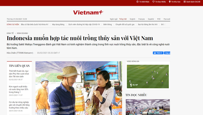 Nghiên cứu hợp tác thủy sản với Indonesia từ phản ánh của VietnamPlus ảnh 1