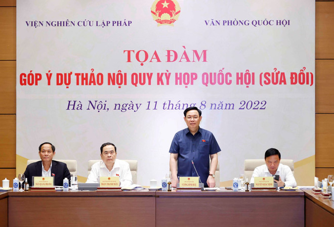 Chủ tịch Quốc hội Vương Đình Huệ phát biểu. (Ảnh: Doãn Tấn/TTXVN) Góp ý để hoàn thiện dự thảo Nội quy kỳ họp Quốc hội sửa đổi ảnh 1