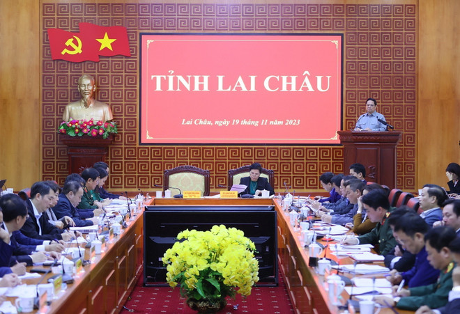 Thủ tướng Phạm Minh Chính kết luận buổi làm việc với Ban Thường vụ Tỉnh ủy Lai Châu. (Ảnh: Dương Giang/TTXVN) ttxvn_Thu tuong_Lai Chau 2.jpg