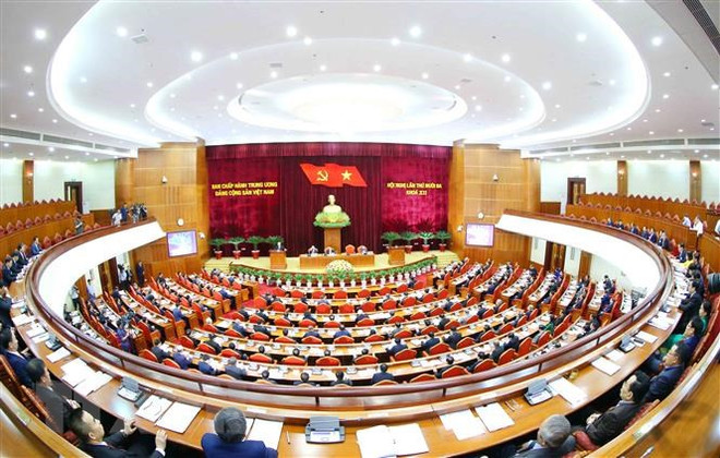 Quang cảnh Hội nghị lần thứ 13 Ban Chấp hành Trung ương Đảng khóa XII. (Nguồn: TTXVN) Đảng ủy Khối các cơ quan TW thông báo nhanh kết quả Hội nghị TW 13 ảnh 1