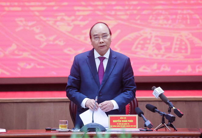 Thủ tướng Nguyễn Xuân Phúc phát biểu. (Ảnh: Thống Nhất/TTXVN) Thủ tướng: Hà Nội chú trọng hơn nữa việc phát triển thành phố vệ tinh ảnh 2