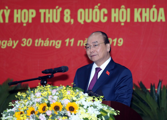 Thủ tướng Nguyễn Xuân Phúc phát biểu tại buổi tiếp xúc. (Ảnh: Thống Nhất/TTXVN) Thủ tướng Nguyễn Xuân Phúc tiếp xúc cử tri huyện Cát Hải ảnh 1