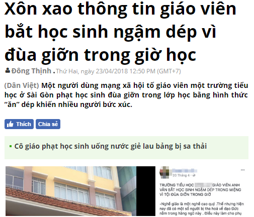 Thông tin giáo viên tiếng Anh bắt hai học sinh ngậm dép trong giờ học là thật hay giả?