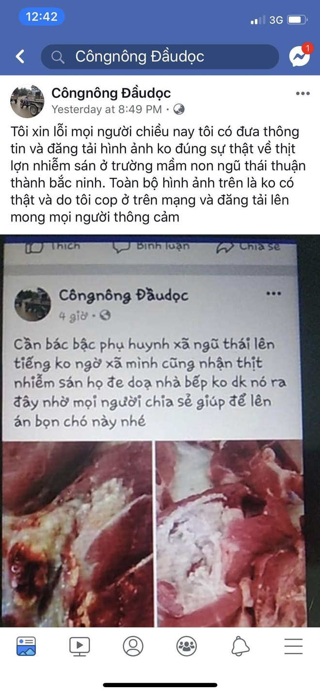 Một đối tượng đăng tải thông tin sai sự thật lên mạng xã hội về việc sử dụng thịt lợn nhiễm sán tại Trường mầm non xã Ngũ Thái, huyện Thuận Thành, tỉnh Bắc Ninh. (Ảnh: Thái Hùng/TTXVN) Kiểm soát nội dung trên Facebook: Cần biện pháp cứng rắn hơn ảnh 1