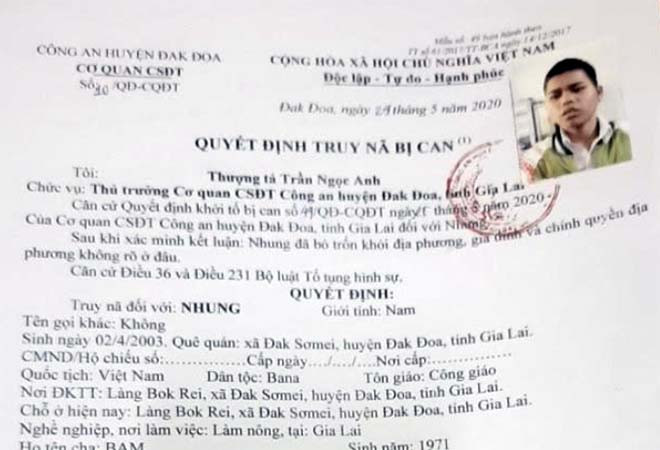 Quyết định truy nã đối tượng Nhung. (Nguồn: Cand.com.vn) Bắt giữ đối tượng truy nã trong lúc thực hiện nhiệm vụ phòng dịch ảnh 1
