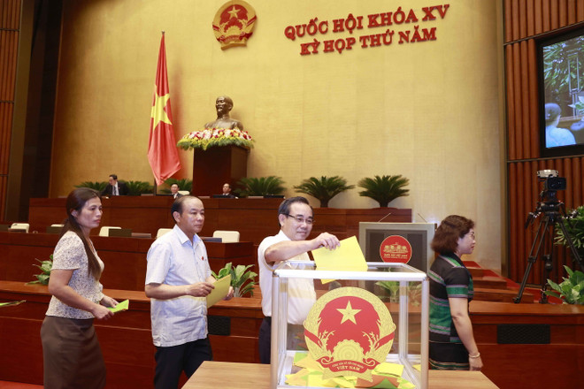 Đại biểu Quốc hội bỏ phiếu bầu chức vụ Ủy viên Ủy ban Thường vụ Quốc hội, Chủ nhiệm Ủy ban Tài chính-Ngân sách của Quốc hội và phê chuẩn bổ nhiệm Bộ trưởng Bộ Tài nguyên và Môi trường nhiệm kỳ 2021-2026. (Ảnh: Doãn Tấn/TTXVN) Nội dung ngày làm việc đầu tiên Kỳ họp thứ 5, Quốc hội khóa XV ảnh 3