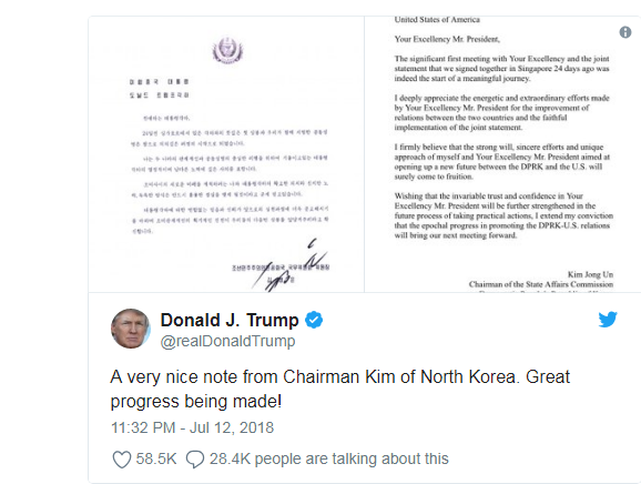 Tổng thống Mỹ Trump tiết lộ bức thư của nhà lãnh đạo Triều Tiên ảnh 1