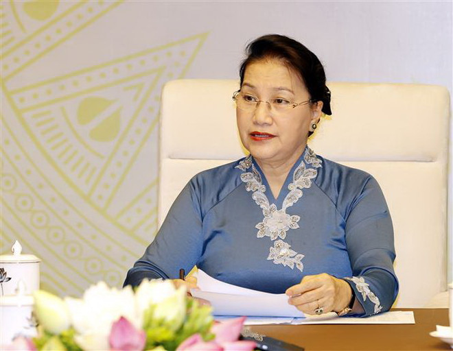 Chủ tịch Quốc hội Nguyễn Thị Kim Ngân tại buổi điện đàm với Chủ tịch Quốc hội New Zealand Trevor Mallard. (Ảnh: Trọng Đức/TTXVN) Thúc đẩy quan hệ kinh tế, thương mại, đầu tư Việt Nam-New Zealand ảnh 2