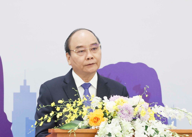 Chủ tịch nước Nguyễn Xuân Phúc phát biểu. (Ảnh: Thống Nhất/TTXVN) Chủ tịch nước: Cơ hội tốt cho các nhà đầu tư APEC đến với Việt Nam ảnh 1