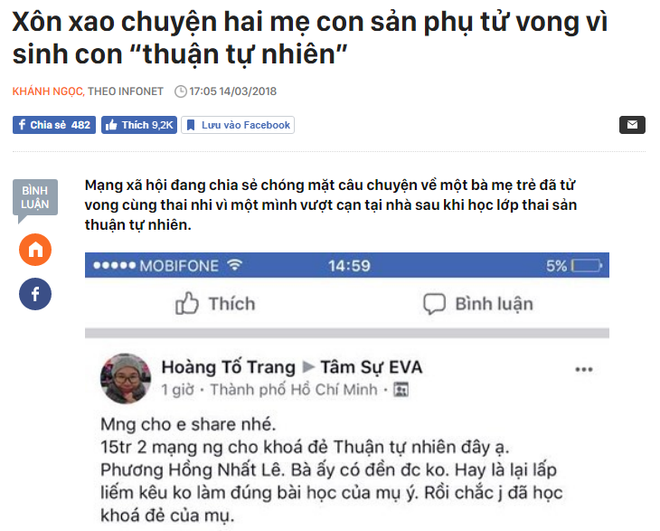 Thông tin hai mẹ con sản phụ ở Thành phố Hồ Chí Minh tử vong sau khi sinh con thuận tự nhiên tại nhà, không có sự hỗ trợ của y, bác sỹ là thật hay giả?