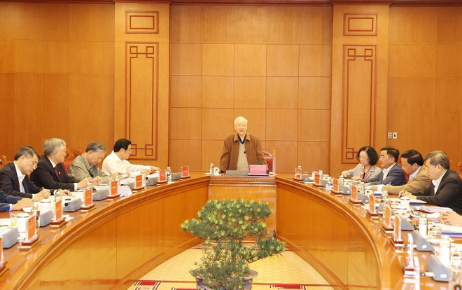 Tổng Bí thư Nguyễn Phú Trọng chủ trì họp Thường trực Ban Chỉ đạo Trung ương về phòng, chống tham nhũng, tiêu cực ngày 22/11/2023. (Nguồn: TTXVN) ttxvn-chong-tham-nhung-325.jpg