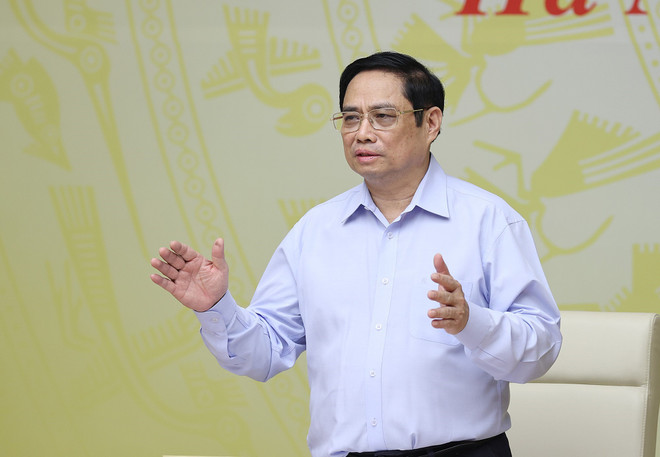 Thủ tướng Phạm Minh Chính chủ trì hội nghị. (Ảnh: Dương Giang/TTXVN) Thủ tướng chủ trì hội nghị trực tuyến với cộng đồng doanh nghiệp ảnh 1