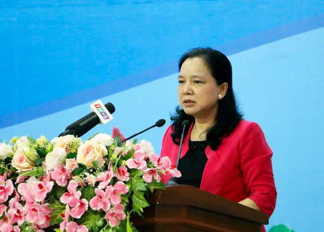 Thứ trưởng Bộ Nội vụ, Phó Chủ tịch thường trực Hội đồng Thi đua-Khen thưởng Trung ương Trần Thị Hà. (Ảnh: Phạm Minh Tuấn/TTXVN) Truyền thông góp phần thúc đẩy phong trào thi đua yêu nước ảnh 1