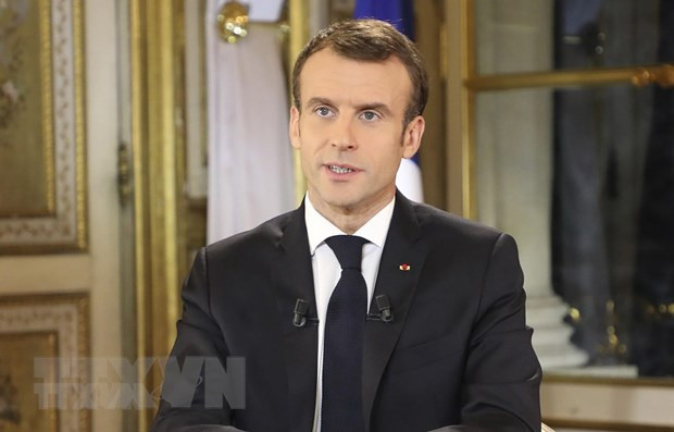 Tổng thống Pháp Emmanuel Macron kêu gọi Israel và Palestine chấm dứt các hành động thù địch và nhất trí ngừng bắn. (Ảnh: AFP/TTXVN) Pháp hối thúc Israel và Palestine thỏa thuận ngừng bắn ảnh 1