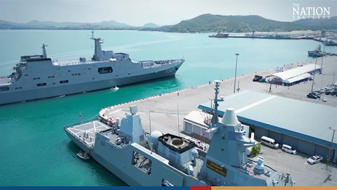 Tàu khu trục HTMS Chang dài 213m, rộng 28m, lượng giãn nước toàn tải 20.003 tấn. (Nguồn: Nation Thailand) Hải quân Thái Lan trang bị tàu khu trục mới mang tên HTMS Chang ảnh 1