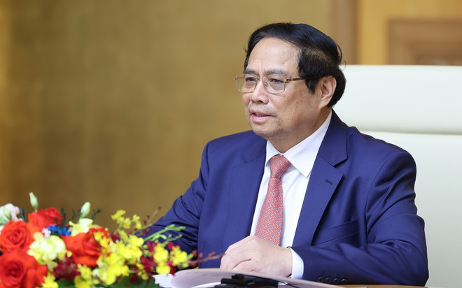 Thủ tướng Phạm Minh Chính phát biểu tại buổi tiếp đoàn doanh nghiệp hàng đầu Hà Lan. (Ảnh: Dương Giang/TTXVN) ttxvn_thu tuong tiep doanh nghiep ha lan 2.jpg