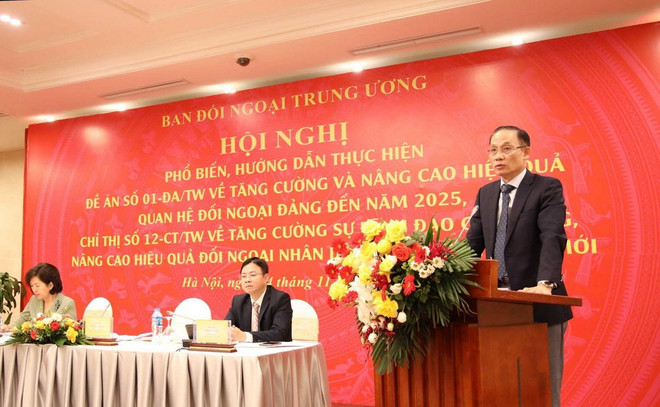 Ban Đối ngoại Trung ương tổ chức Hội nghị phổ biến hướng dẫn thực hiện Đề án về quan hệ đối ngoại Đảng và Chỉ thị 12 về đối ngoại nhân dân sáng 24/12/2023 tại Hà Nội. (Ảnh: TTXVN) ttxvn_ban doi ngoai trung uong 4.jpg
