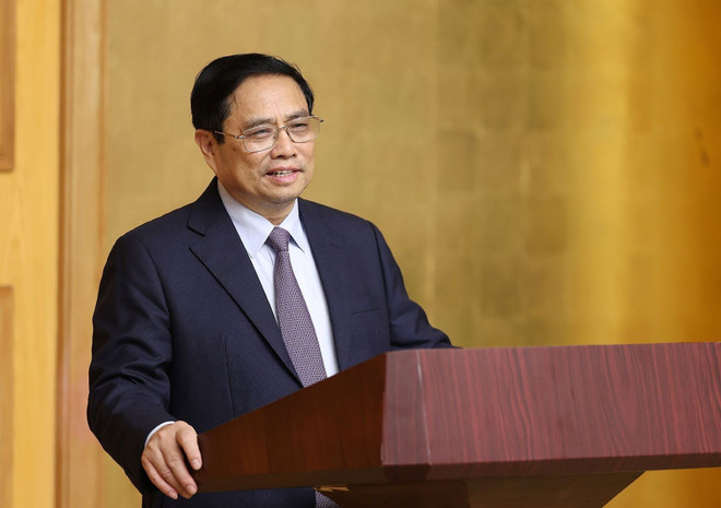 Thủ tướng Phạm Minh Chính phát biểu tại buổi làm việc. (Ảnh: Dương Giang/TTXVN) 'Đưa Việt Nam sớm trở thành trung tâm trong chuỗi giá trị khu vực' ảnh 1