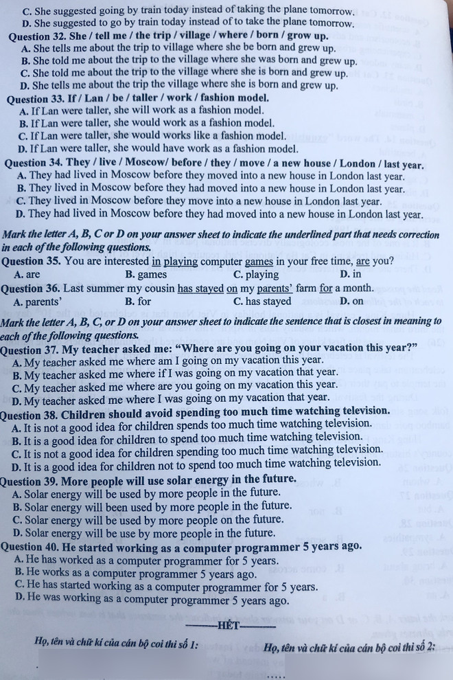 Đề thi chính thức môn tiếng Anh kỳ thi vào lớp 10 của Hà Nội ảnh 5